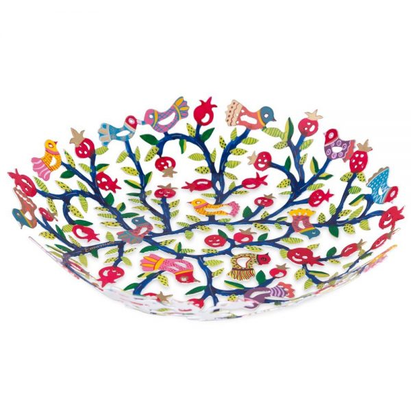 Yair Emanuel Large Bowl Laser Cut Hand Painting Birds