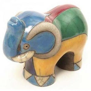 Small Raku Pottery Elephant Colourful