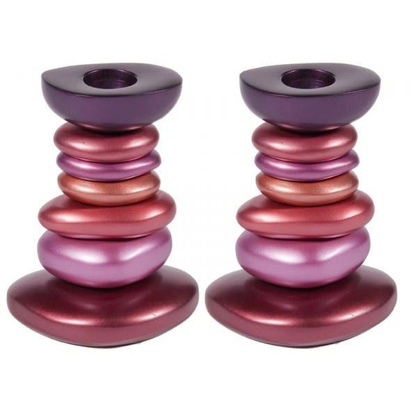 Yair Emanuel Anodized Aluminum Shabbat Candlestick Stone Tower Red