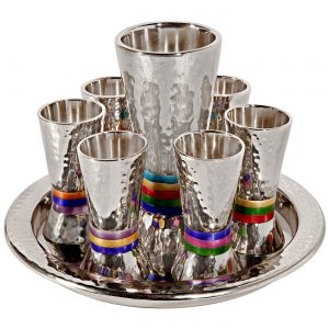 Yair Emanuel Textured Nickel 8-Piece Kiddush Set - coloured rings