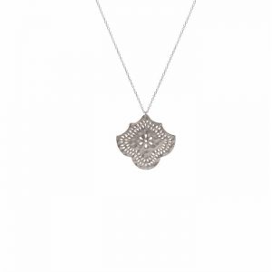 Murkani Long Necklace with Flower Pendant in Sterling Silver