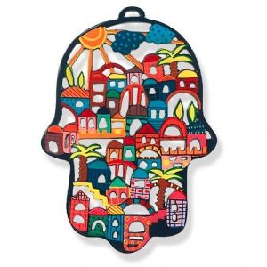 Yair Emanuel Laser Cut Hand Painted Jerusalem Hamsa