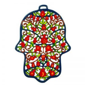 Yair Emanuel Laser Cut Hand Painted Pomegrante Hamsa