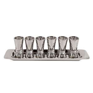 Yair Emanuel Set of 6 Small Cups and Tray - Hammer Work - Rings - Silver