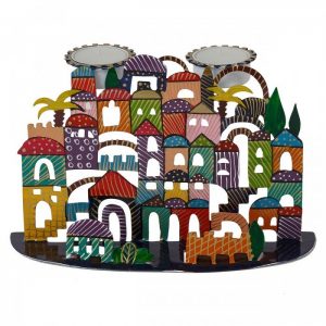 Yair Emanuel Candlesticks - Laser Cut + Hand Painted - Jerusalem