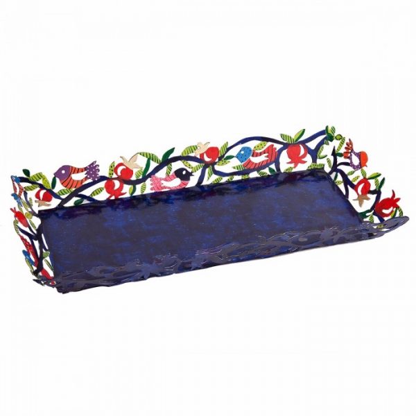 Yair Emanuel Rectangular Tray - Laser Cut + Hand Painted - Pomegranates