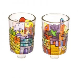 Yair Emanuel Pair of Glass Candle Holders Jerusalem