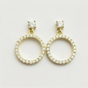 Sterling Silver Gold Plated Cubic Zirconia Circle Stud Earring