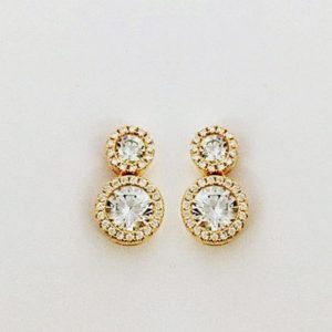 Sterling Silver Stud 2 Circles Cubic Zirconia Gold Earring