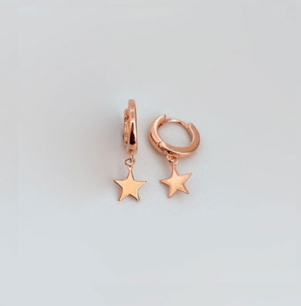 Sterling Silver Rose Gold Plated Hoop with Star Stud Earing