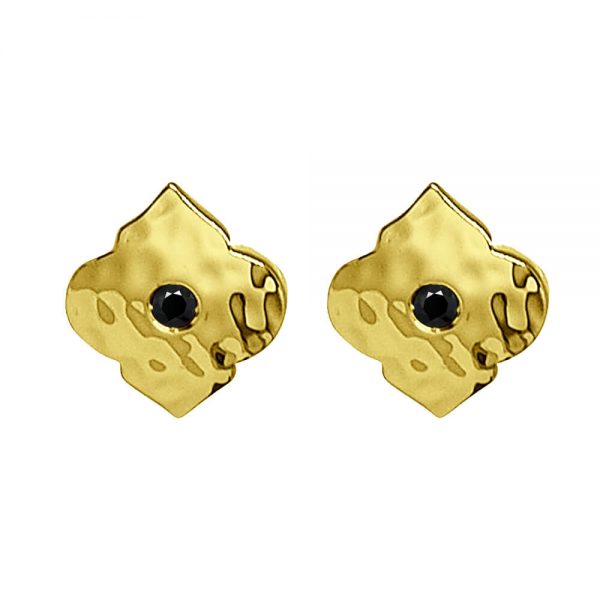 Moroccan Stud with Black Spinel 18 KT Yellow Gold Plate