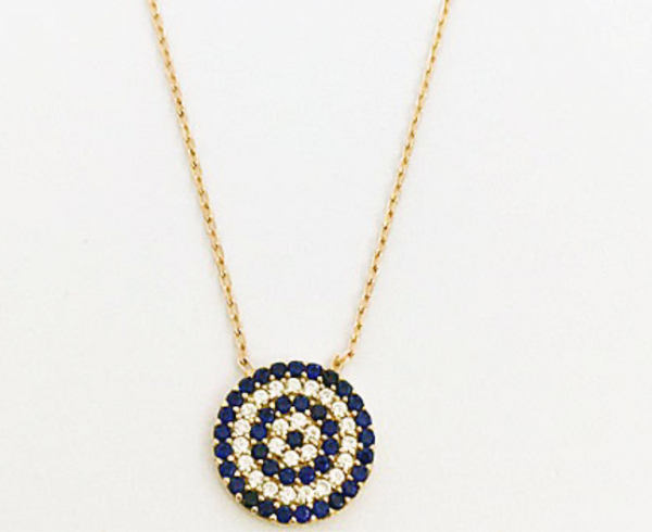 Sterling Silver and Gold Plated Circle Clear and Blue Evil Eye Necklace