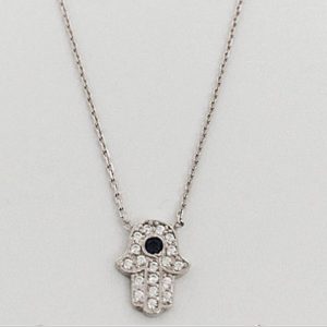 Sterling Silver Cubic Zirconia Hamsa Necklace