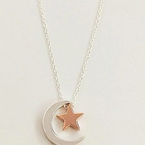 Sterling Silver moon with rose gold star necklace