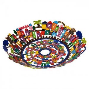 Yair Emanuel Large Bowl Laser Cut Hand Painted - Jerusalem