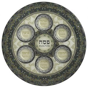 Glass Passover /Seder Plate - blue/green