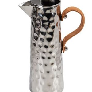 Bolt Hammered Stainless Steel Large Water Jug Brown Leather Handle