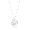 Metal round floral cut out design with cubic zirconia crystal pendant on 18 inch chain necklace in Silver/Crystal CZ