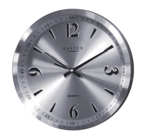 Baxter Shiny Metal Wall Silver 31cm Clock