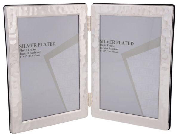 Hammered Silver Plated Double Photo Frame 4x6