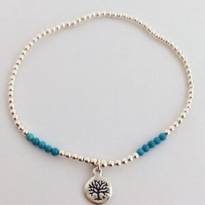 Sterling Silver and Turquoise Elastic Bracelet  with silver tree