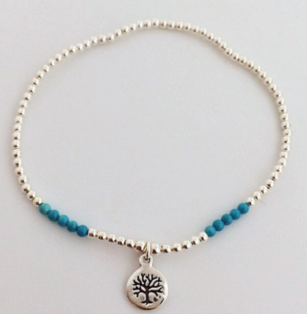 Sterling Silver and Turquoise Elastic Bracelet  with silver tree