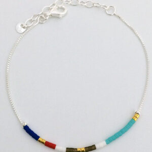 Sterling Silver Bracelet with coloured glass beads