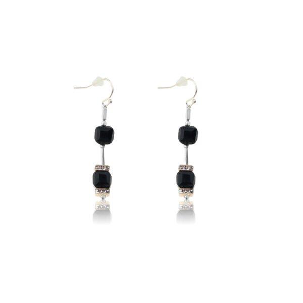 Silver and Rose Gold faceted glass cubes and crystal rhondells earrings