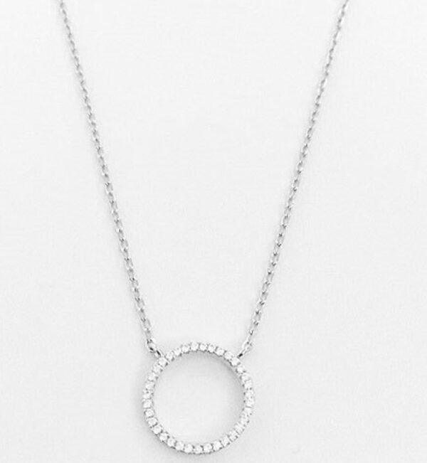 Sterling Silver Necklace with small cubic zirconia circle