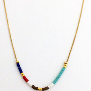 Sterling Silver Gold Plated Coloured Glass Beads Necklace