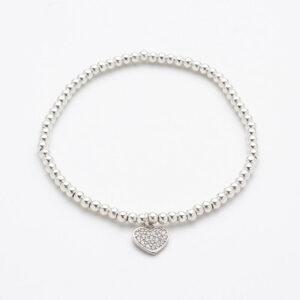 Susan Rose Silver Brass Ball Bracelet with Cubic Zirconia Heart
