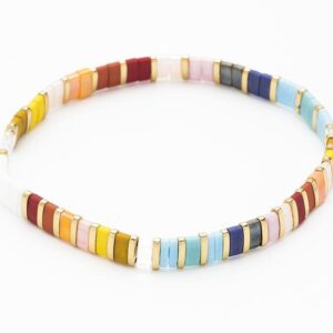 Susan Rose Silver Tila Beads Hematite Stretch Bracelet