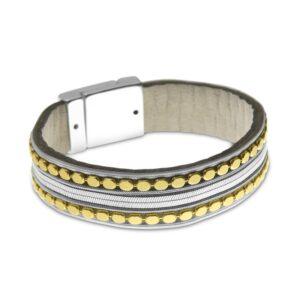 Metal bead and flat chain with magnetic clasp bracelet in 2 tone Matt Silver/Matt Gold