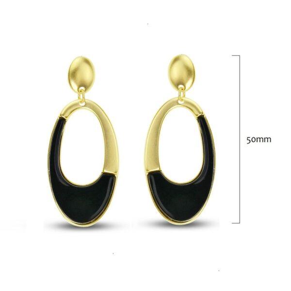 Acrylic and metal drop with metal oval top pierced drop earrings in Matt Gold/Black