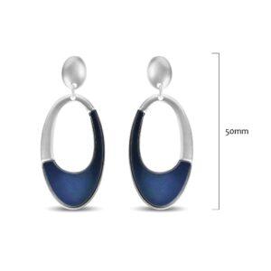 Acrylic and metal drop with metal oval top pierced drop earrings in Matt Silver/Navy