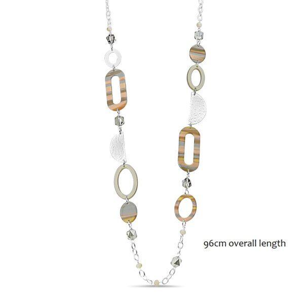 Metal linked with acrylic and glass bead stations 96 cm necklace in Matt Silver/Nude Pink Tone/Marble