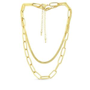 Flat snake chain and link chain 2 separate necklaces set in 42cm plus extension chain in Gold