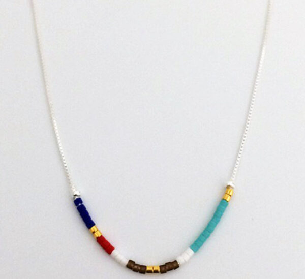Sterling Silver Coloured Glass Beads Necklace