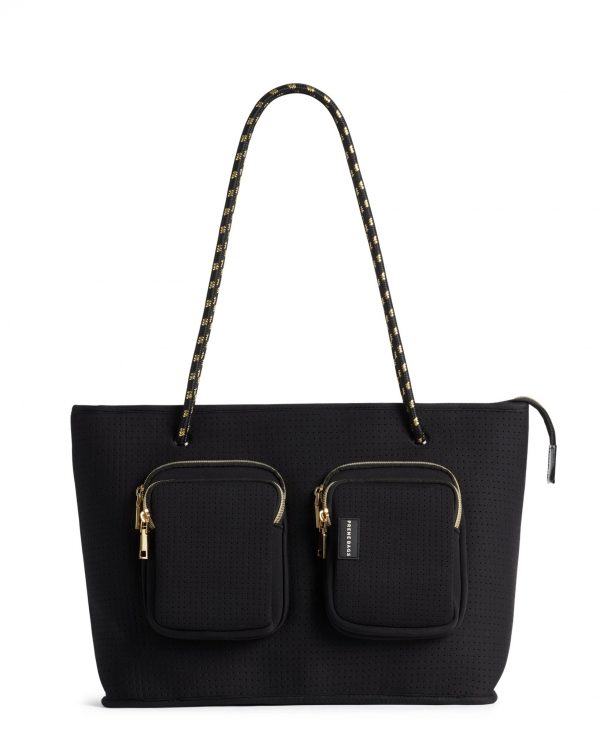 The Bec Bag - Medium - Rebecca Judd x Prene (BLACK / GOLD) Neoprene Tote Bag