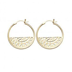 Gold Plated Sterling Silver Aztec detail hoop earring