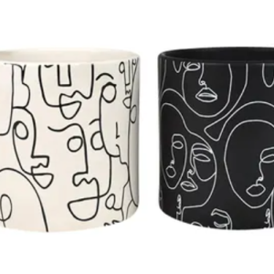 Visage Ceramic face Pots Black or White /Wht 10x10cm