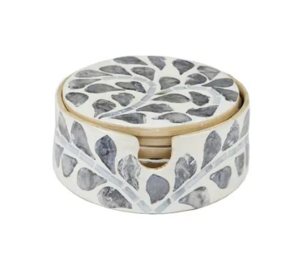 Gia Set of 6 Inlay Coasters 10cm Grey/Ivory