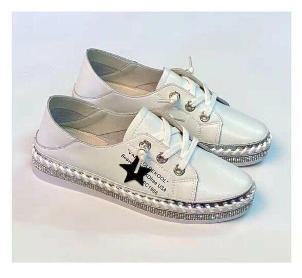 Sassi Leather Bling White Slip Ons Sneakers