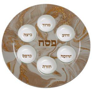 White and Bronze Glass Seder Plate