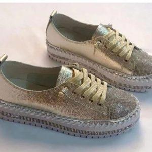 SKY Leather Crystal Sneakers Gold