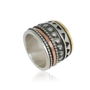 Handmade Israeli Sterling Silver, 9K Gold, Cubic Zirconia Ring