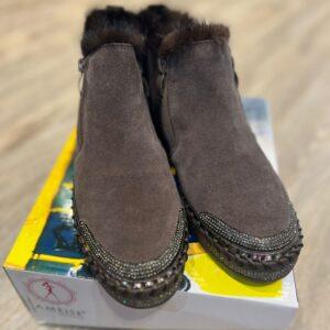 Meow Chocolate Suade Sheepskin Leather Boot