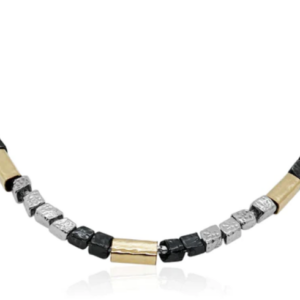 Handmade Israeli Sterling Silver, 9K Yellow Gold Necklace